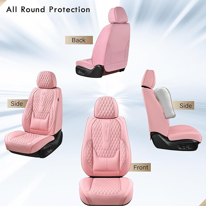 Coverado Seat Covers Front Seats, Pink Car Seat Cover with Lumbar Support, Waterproof Car Seat Cushion, Front Car Seat Covers