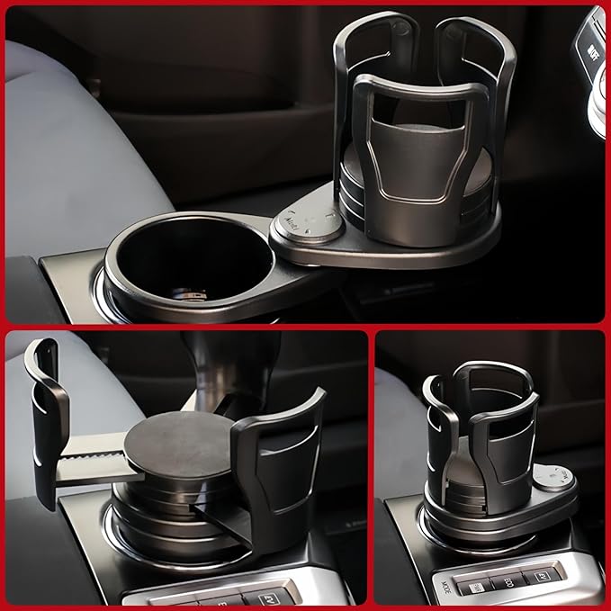 Dual Car Cup Holder Expander with 2.59" Base, 2-in-1 Universal Cup Holder Extender, 16 Cushion Pads for Stability, Expandable
