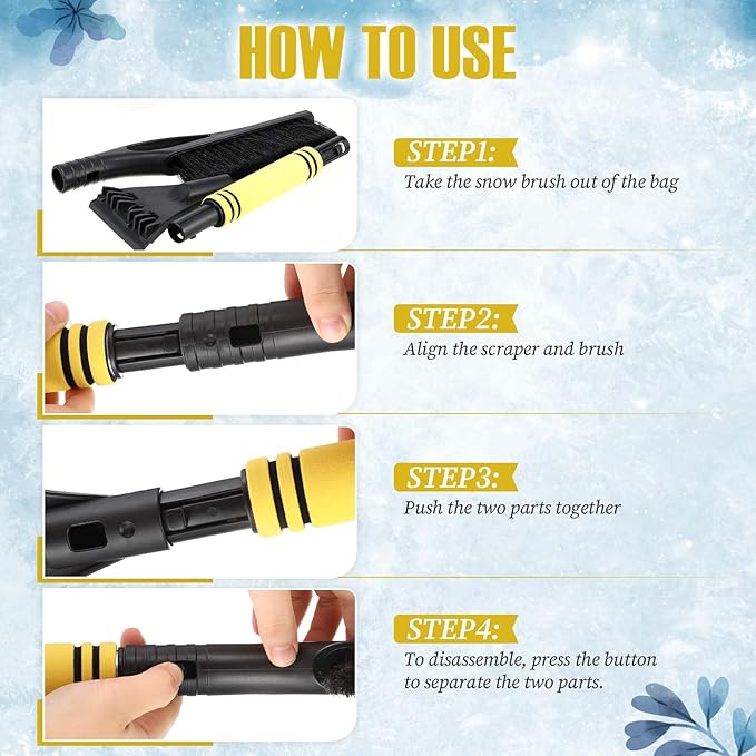 Baderke Snow Brush and Ice Scrapers for Car Windshield Detachable Window Snow Scrapers and Brush with Ergonomic Foam Grip Ice Removal Tool for Cars, Trucks, Suvs(Yellow)