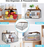 MSJGA Laundry Room Shelves Wall Mounted with Storage Basket - Farmhouse Stackable Wire Wall Shelves Organizer for Towels, Det