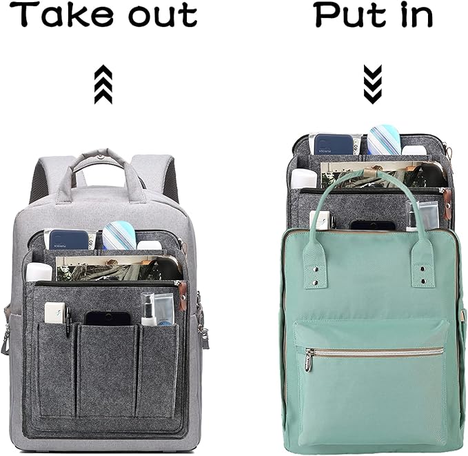 Surblue Felt Backpack Organizer Insert for Travel Rucksack and Daypack, Bag Insert Liner Pocket with Zipper, Large Capacity D