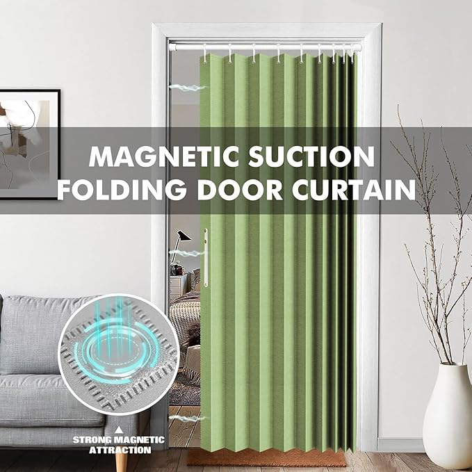 Jilron 100% Blackout Fabric Folding Door Curtain with Magnetic Closure - Accordion Style for Sliding Doors, Closets,Wardrobe 