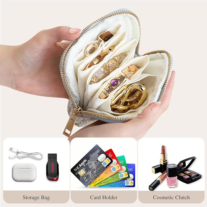 Stratalife Travel Jewelry Case Organizer for Women Portable Jewelry Box with Small Pouches for Gemstones Healing Crystal Brac