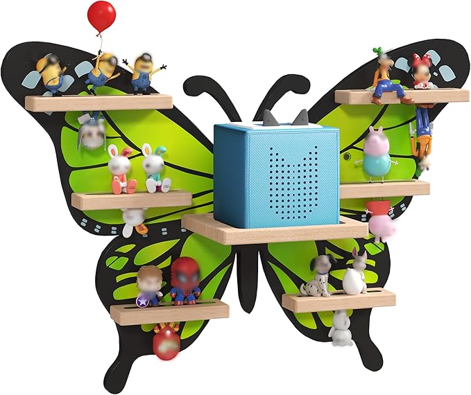 Green Butterfly Tonie Shelf for Tonie and Box - Magnetic Wooden Floating Shelf for Figure Storage,Cute Tonie Wall Shelf for 1