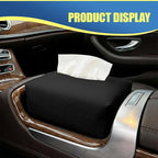 Car Tissue Holder, Leather Auto Headrest Hanging Napkin Box with Magnet-Attracting Adhesive Strip, Universal Vehicle Interior Paper Storage Organizer for Sun Visor, Center Console (Black)