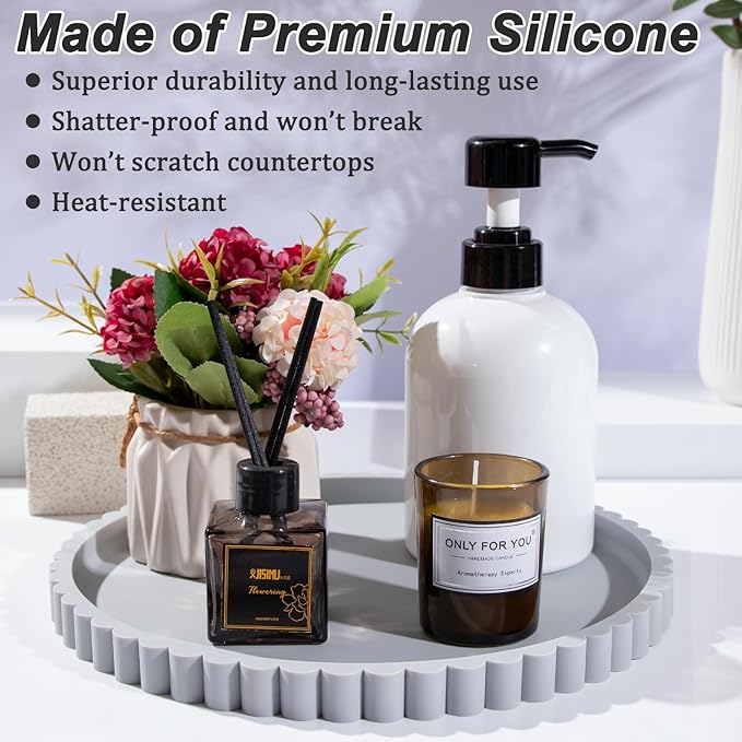 HighHerz Silicone Bathroom Countertop and Vanity Tray-10 Inch Round Silicone Bathroom Tray, Modern Bathroom Decor, Coffee Tab