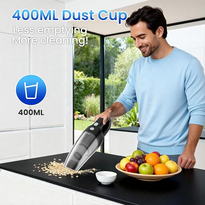 Handheld Vacuum Cordless Car Vacuum Cleaner 11000PA High Power Portable 1.4lbs Lightweight Rechargeable with 2 Filter Multi-N