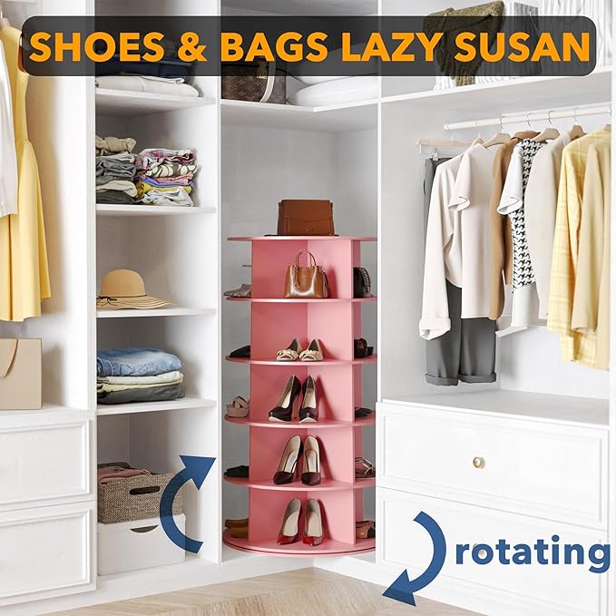 SpaceAid 5 Tier Rotating Shoe Rack Tower, Spinning Shoe Display Lazy Susan, Revolving 360 Shoe Rack Storage Round Carousel, V