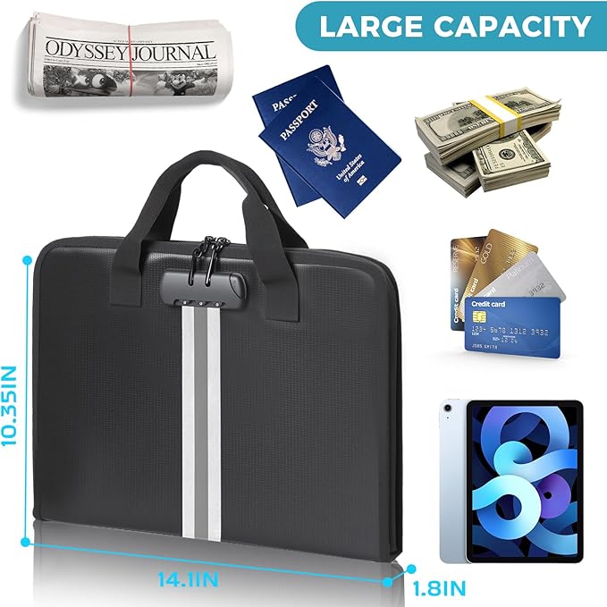 Accordion File Organizer with Combination Lock,Fireproof Expanding File Folder with Multi Pockets,13 Pockets Document Organiz