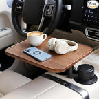 360° Rotating Wood Car Tray & Desk for Laptop - Steering Wheel Cup Holder Table, Car Accessories for Women & Men, Compatible with Tesla Model Y/3/S, Ford F150/Explorer/Maverick & Most Vehicles