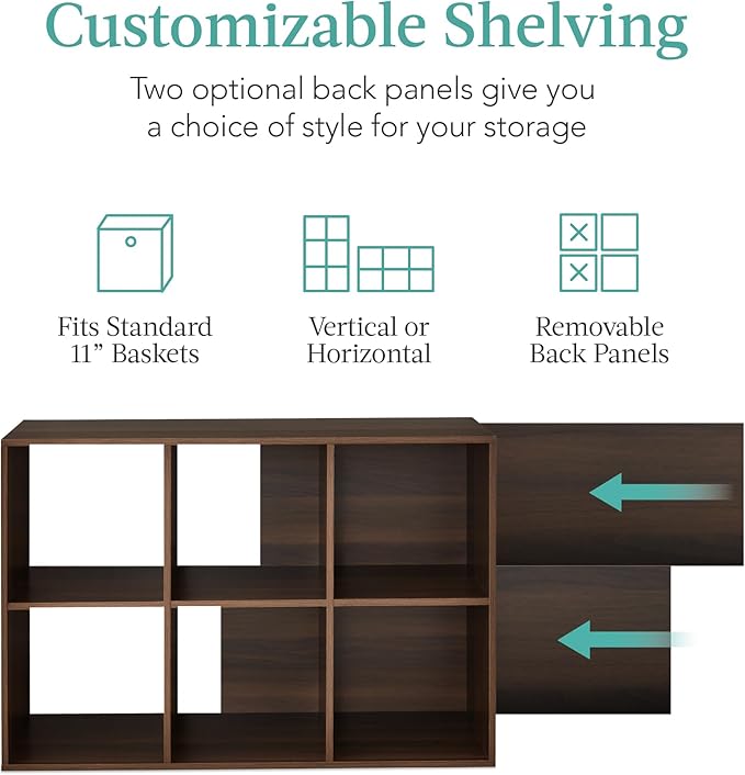 Best Choice Products 6-Cube Storage Organizer, 11in Shelf Opening, Bookcase, Display Shelf, Customizable w/ 3 Removable Back 