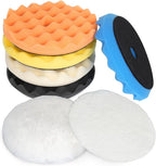 Autolock 5 Inch Buffing Polishing Pads, 7 Pcs 5'' Waffle Foam Buffing Pad, Wool Pad Kit for 5 in Backing Plate, Car Polisher Boat Compounding, Polishing and Waxing