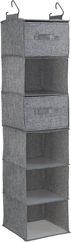 Household Essentials 6 Shelf Hanging Closet Organizer, Hanging Closet Shelf, Fabric Poly Linen and PEVA Shelving
