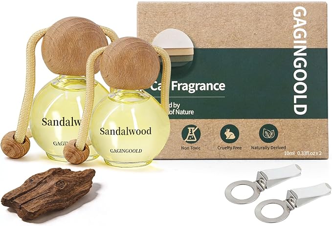 Car Air Freshener Hanging 2 Pack, Sandalwood Scent Essential Oil Diffuser Long Lasting Up to 150 Days, Cute Car Accessories w