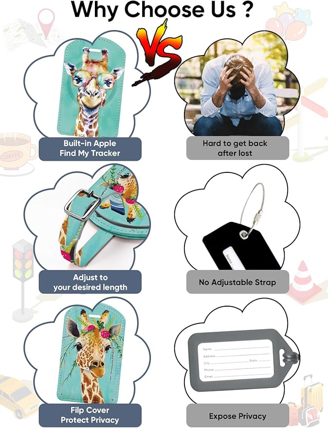 Luggage Tags Built-in Anti-Loss Tracker, Luxury Leather Luggage Tags for Suitcase, Travel Bags, Backpacks, Travel Organizer f