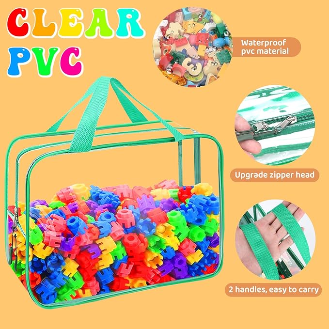 8 Packs 8 Colors Large Toy Storage Bags, Reusable Clear PVC Board Game Storage, Toy Organizers and Storage Bags with Zipper f