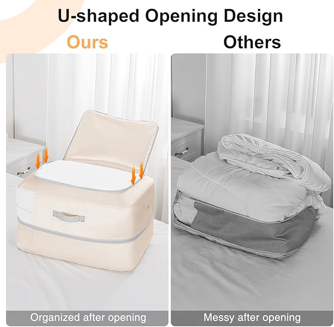 Comforter Storage Bag - 110L Large Capacity Blanket Storage Bags 2-Layer Ultra Space Saving Self Compression Organizer, Washa