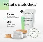 Azuna Air Freshener & Odor Eliminator for Strong Odor | 2 Room Kit Includes (2) 8 oz. Empty Luxe Glass Jars & 12 oz | Refill 