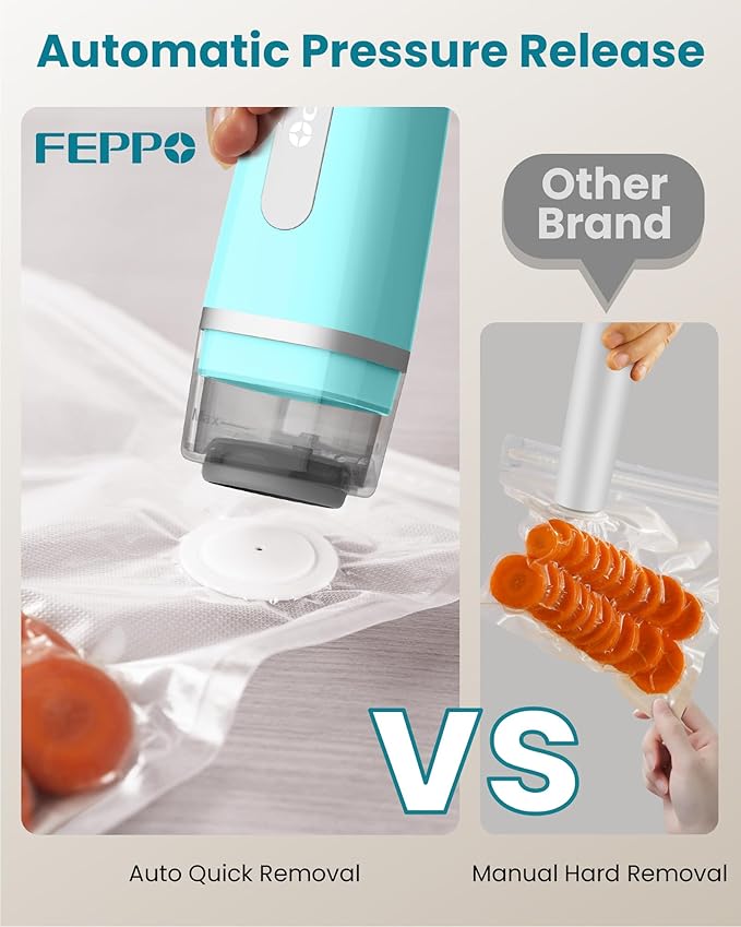 FEPPO Vacuum Sealer for Food with Visible Water Tank, Handheld Saver Compact Vacuum Sealer Machine with 30 Reusable Bags for 