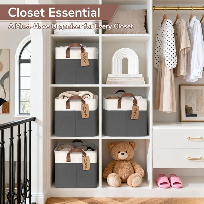CHICVITA 4 Pack Large Storage Baskets for Shelves, Collapsible Closet Organizer Bins with Handles, Decorative Shelf Baskets f