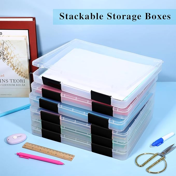 PerKoop 6 Pcs Clear Paper Storage Box A4 Plastic File Box Document Paper Organizer Storage Board Game Project Cases Container