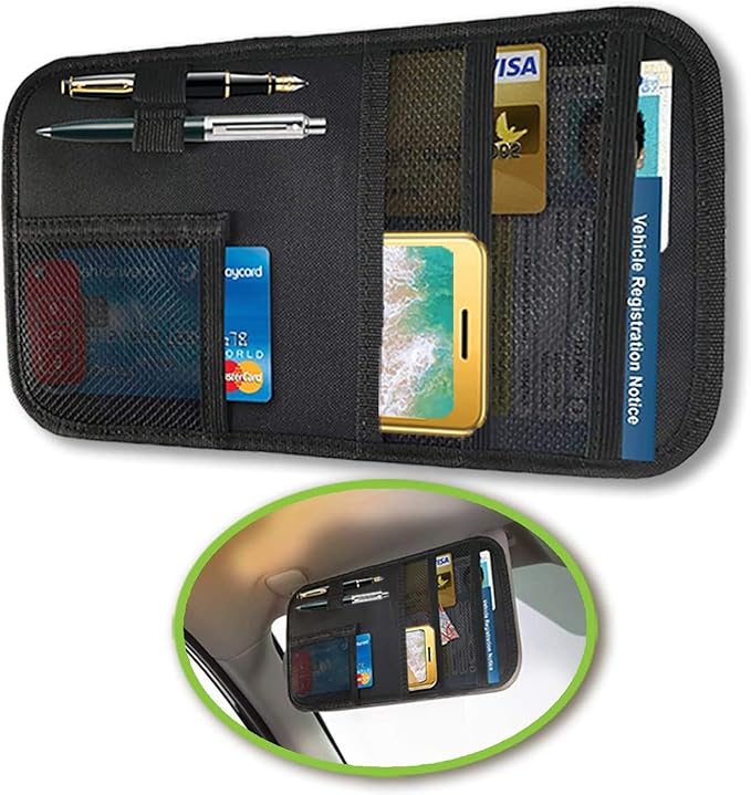 Car Sun Visor Organizer with 4 Pockets and 2 Pen Holders