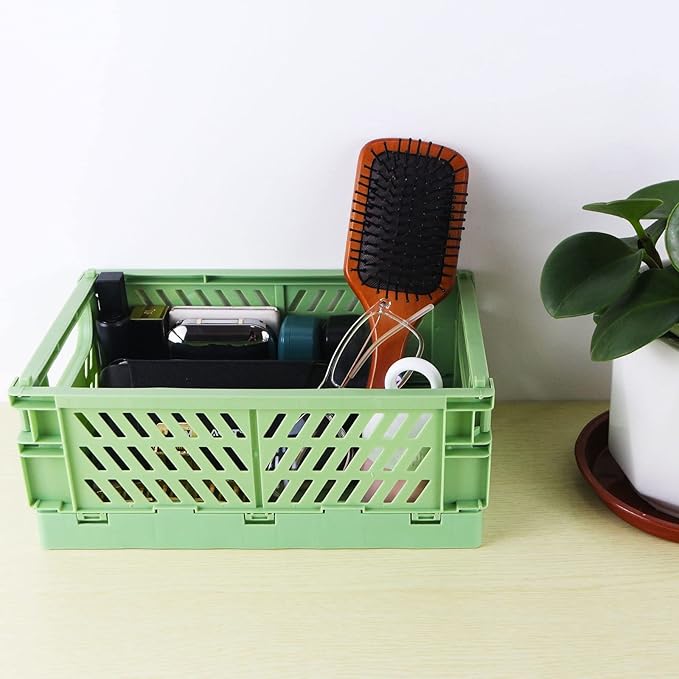 Tixill 2-Pack Mini Foldable Plastic Baskets for Organizing and Storage, Collapsible Storage Crate for Home Kitchen Bedroom Ba