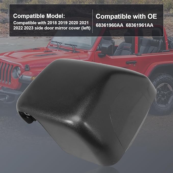 Driver Side Mirror Cover for Wrangler JL 2018-2023, Gladiator JT 2020-2025, Replace 68361961AA Left Side Rearview Mirror Cap