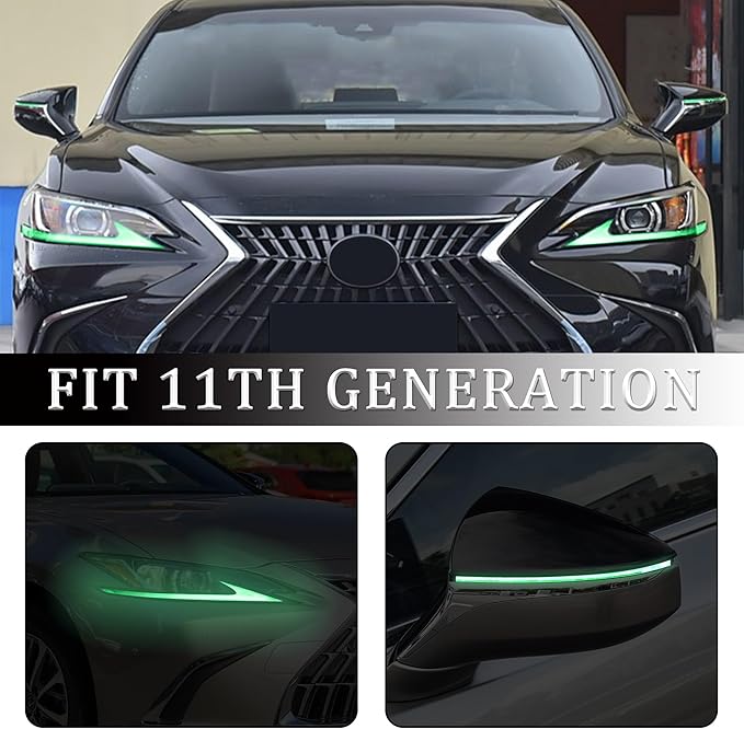 TOMALL 2 Pair Headlight Daytime Running Light Rearview Mirror Light Vinyl Films Smoke Tint Compatible with Lexus 2018-2020 Light Transmission Tint Wrap Exterior Sticker Decorations Trim (Green)