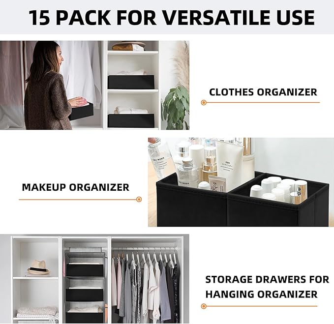 Criusia Closet Drawer Organizer Clothes, 15 Pack Dresser Organizer for Baby Clothes, Fabric Drawer Dividers for Nursery Bedro