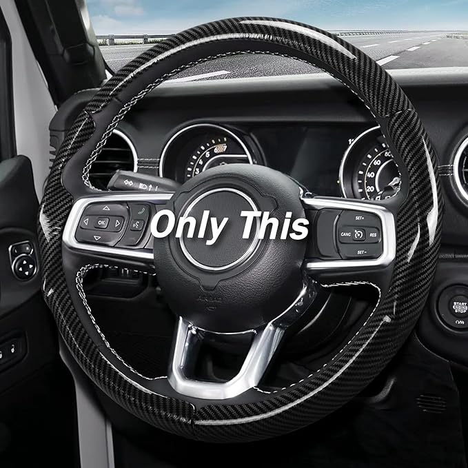 3-Piece Carbon Fiber Steering Wheel Cover, Custom Fit for Jeep Wrangler 2018-2026 Gladiator 2020-2026,Quick Install Ultra-Thin & Non-Slip,Interior Car Accessories for Men Women(Gloss Black)