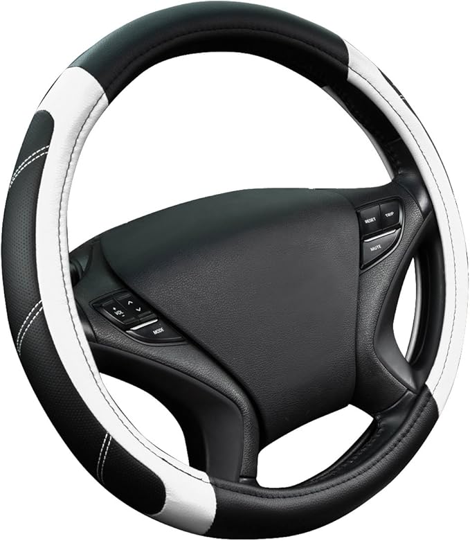 CAR PASS Line Rider Microfiber Leather Sporty Steering Wheel Cover Universal Fits for 95% Truck,SUV,Cars,14.5-15inch Anti-Sli