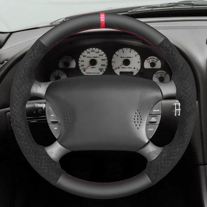 MEWANT Hand Sewn Steering Wheel Cover Wrap for Ford Mustang 1994-2004 Steering Wheel Accessories for Ford Mustang 1994-2004