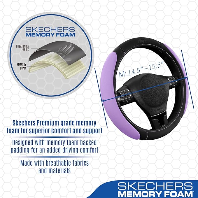 Skechers Steering Wheel Cover, Memory Foam Car Steering Wheel Cover,14.5-15inch Anti-Slip Safety Comfortable Desgin, Universa