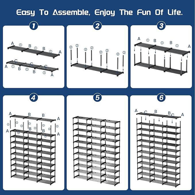 Mavivegue 3 Row 12 Tiers Shoe Rack, Large Storage Space, Metal Shoe Rack Organizer for Entryway, Closet, Bedroom, Garage,Blac