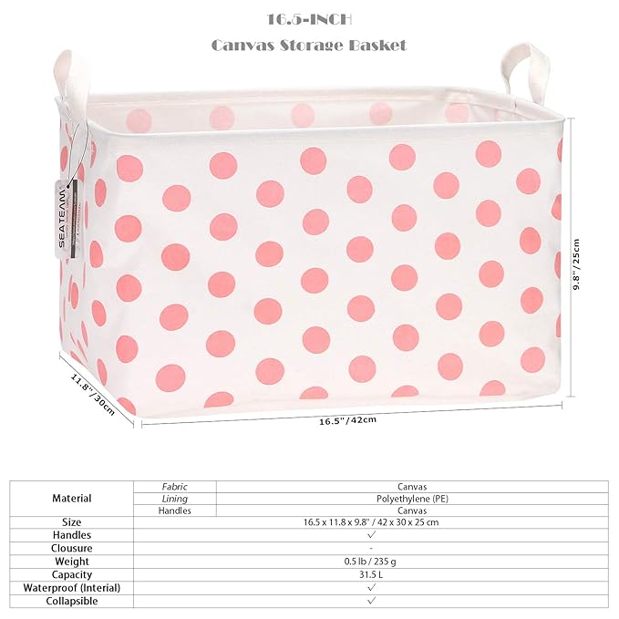 Sea Team Collapsible Canvas Fabric Storage Basket with Handles, Rectangle Waterproof Storage Bin, Box, Cube, Foldable Shelf B