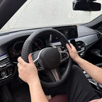 Moyishi Top Leather Steering Wheel Cover Universal Fit Soft Breathable Steering Wheel Wrap (Black)