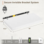 Vivelove 10 in Deep Floating Shelves for Wall, 16" x 10.2" x 1.5" Shelves for Room Wall Mounted, 1.5 Inch Thick Shelf for Bat