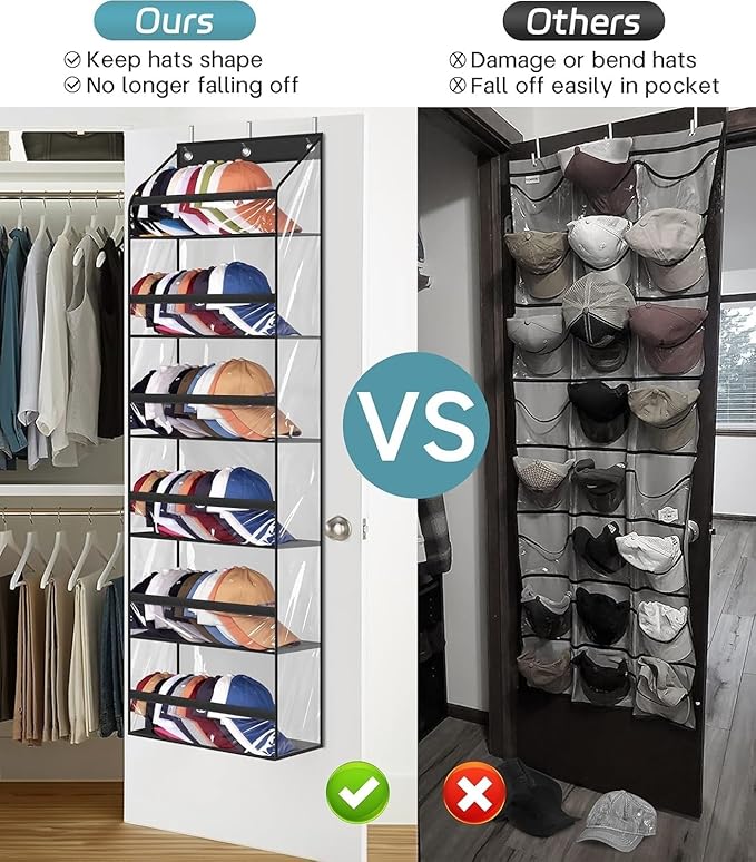 AOODA Clear Over The Door Hat Racks for Baseball Caps, Large Holds up to 72 Caps Hat Storage Organizer for Closet Wall, Deep 