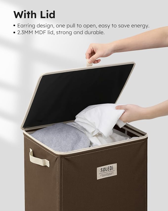 SOLEDI Laundry Hamper with Lid 100L Large & Tall Collapsible Laundry Basket, Clothes Hamper with Bag Removable Easy to Carry,