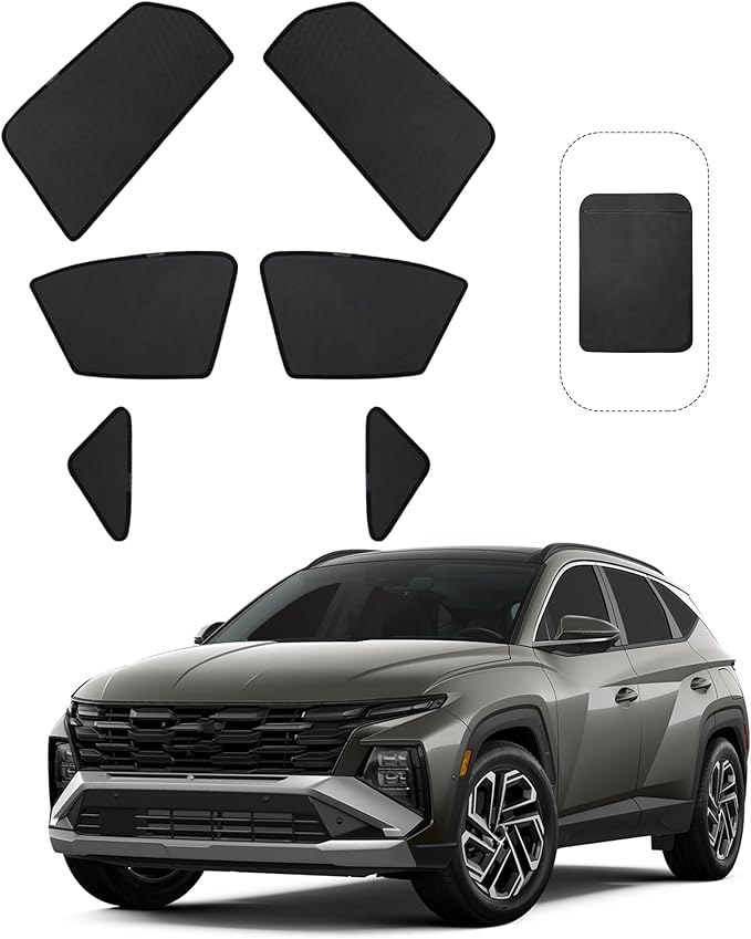 Front Side Half Window Shade Foldable Custom Fit for Hyundai Tucson 2021-2026 Car Window Shades for Side Window Sun Shade UV Protection Heat Insulation for Camping Sleeping 6PCS