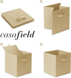 Casafield Set of 6 Collapsible Fabric Cube Storage Bins, Sandy Beige - 11" Foldable Cloth Baskets for Shelves, Cubby Organize