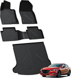 LASFIT Floor Mats & Cargo Liner Fit for Mazda 3 2019-2026 (Only Fits Sedan) All Weather TPE Custom Fit 2019-2024 2025 2026 Floor Liners Front & Rear Row & Trunk Full Set Mats Accessories, Black