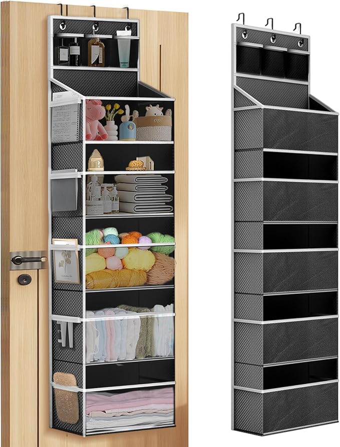Hanging Yarn Storage Organizer, Large Capacity Knitting Yarn Organizer Storage with 5 Deep Pockets 13 Mesh Bags, Over The Doo