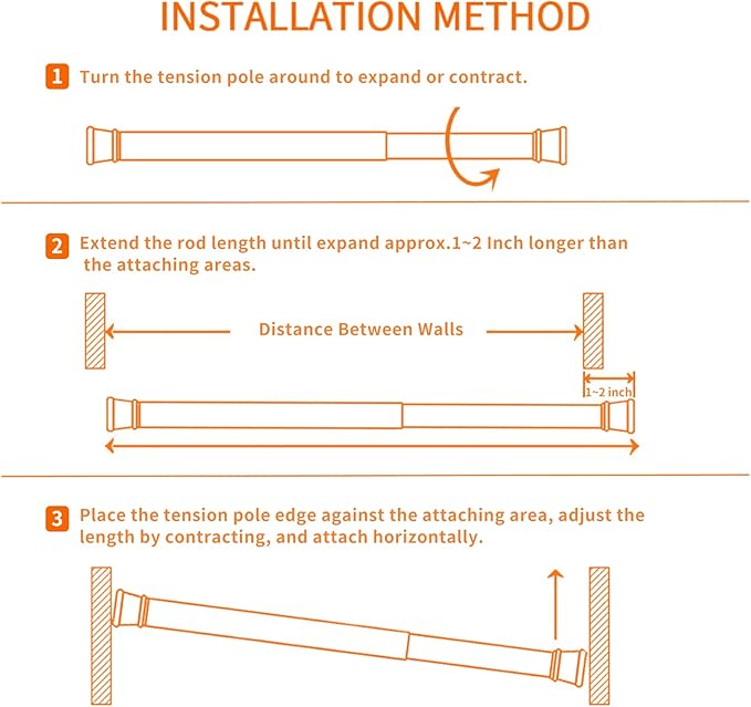 6 Pack Spring Curtain Rod Adjustable Length for Kitchen, Bathroom, Cupboard, Wardrobe, Window, Bookshelf DIY Projects