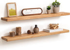 Fun Memories 36 Inch Floating Shelves for Wall, Solid Elm Wood Wall Shelf for Home Decor, Heavy-Duty Hardwood Floating Shelf 