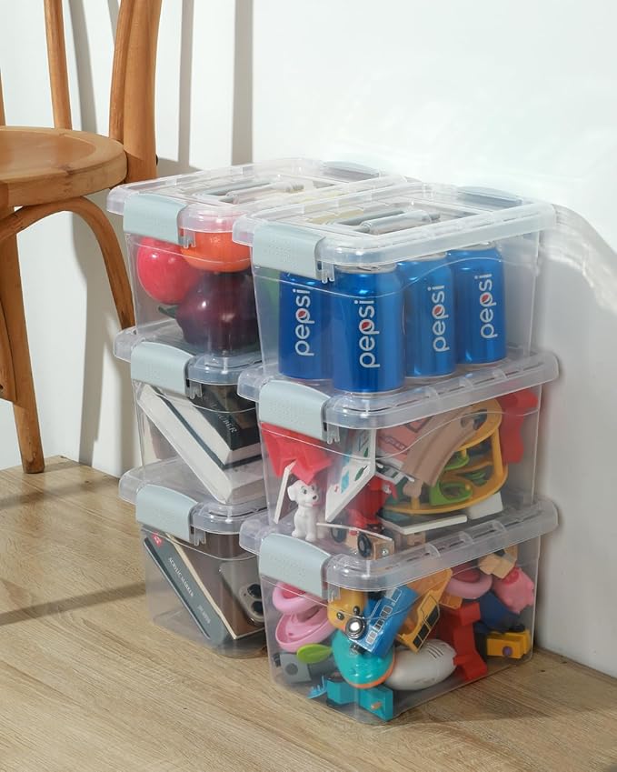 EOENVIVS Plastic Storage Bins 7 Quart-Storage Organizer Bins with Grey Buckle Lids, Stackable Storage Bins with Lids for Home
