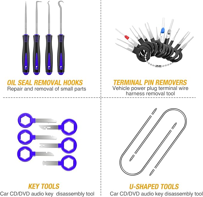 GOOACC 102Pcs Trim Removal Tool, Auto Push Pin Nylon Bumper Retainer Clip Set Fastener Terminal Remover Tool Round Handle Cro