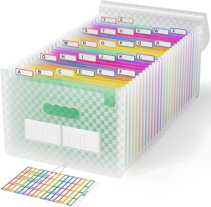 ABC life 26-Pocket Accordion File Organizer, Expandable Monthly Bill & Receipt Holder with Colored A-Z Tabs, Portable Folder 