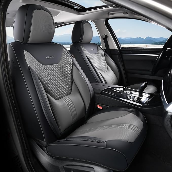 Coverado Car Seat Covers Full Set, Front Seat Covers with Lumbar Support and Back Seat Cover Waterproof Leather Automotive Se